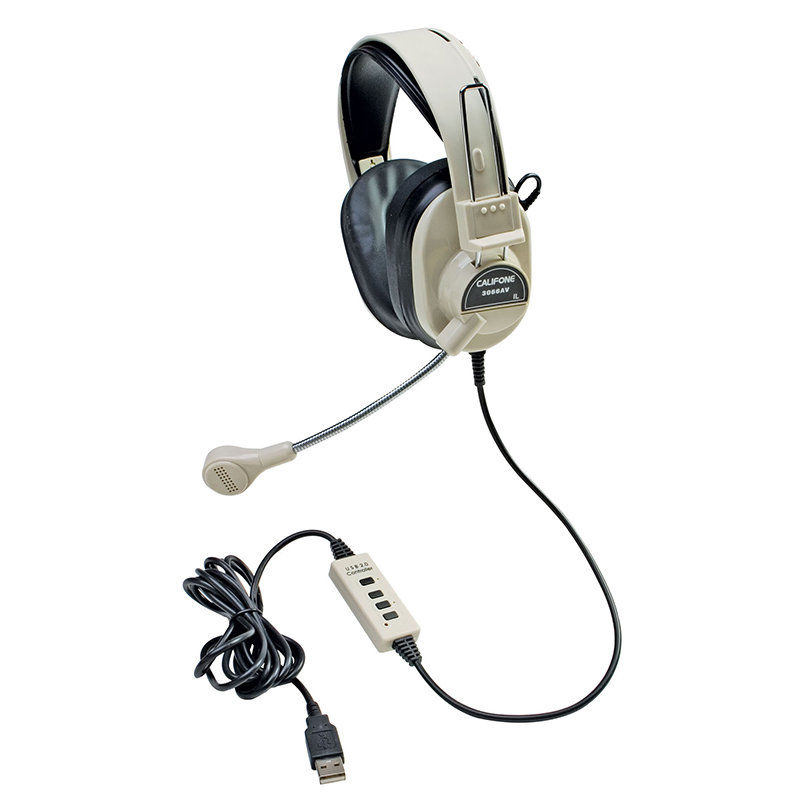 Deluxe Multimedia Stereo Headset W/ Boom Microphone W/ Usb Plug CAF3066USB