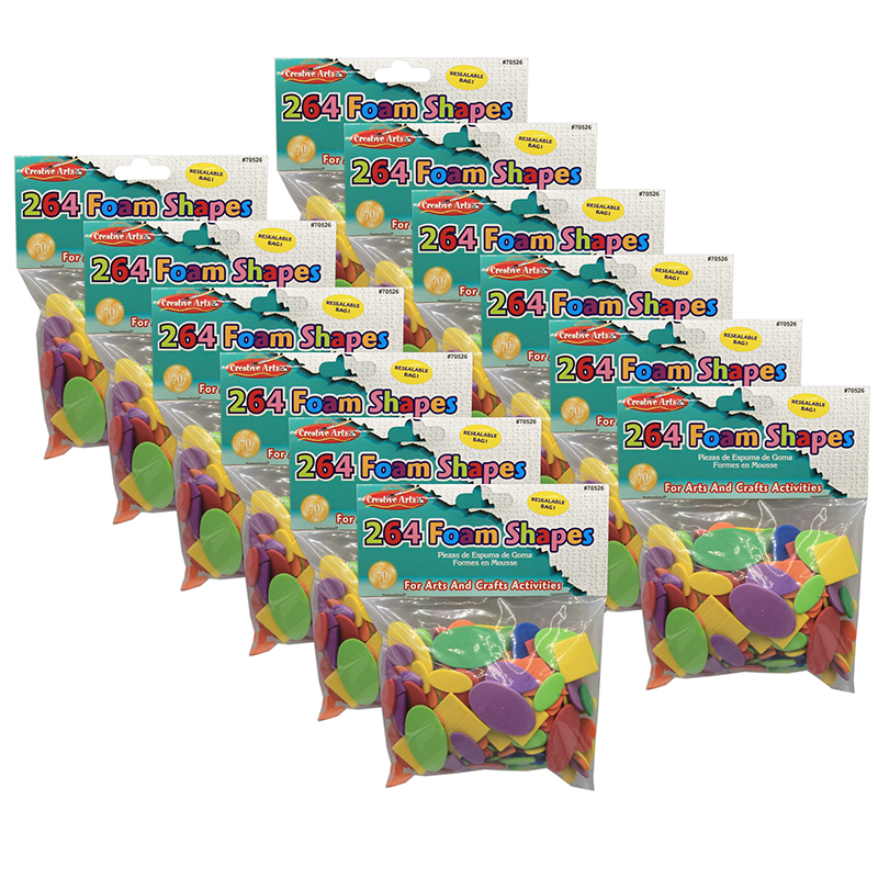 Charles Leonard Assorted Foam Shapes, 264 per Pack, 12 Packs