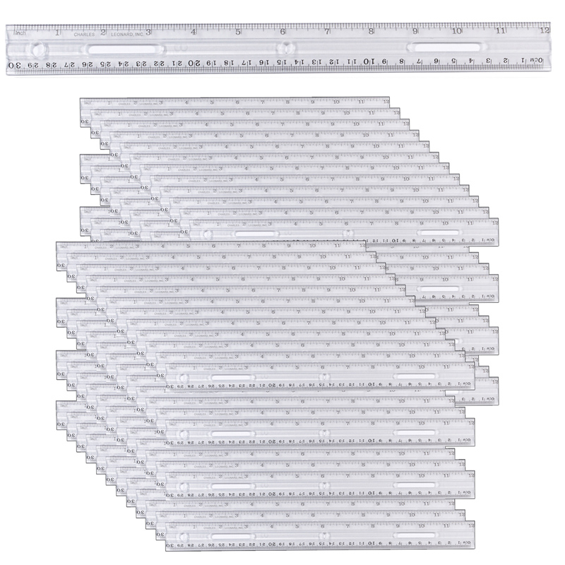 Charles Leonard Clear Plastic Ruler, 12, Pack of 48 - TonerQuest