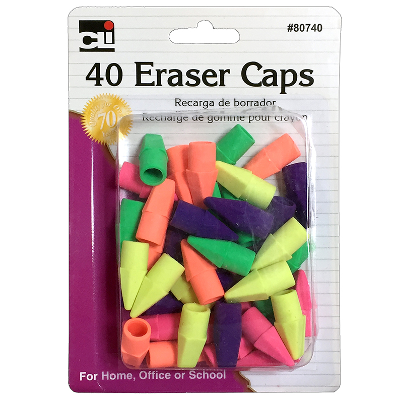 Charles Leonard Chl80740 Pencil Eraser Caps Assorted Colors