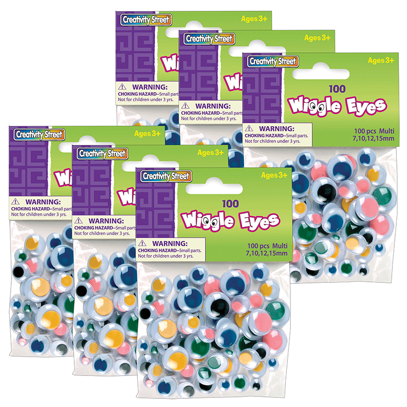 Creativity Street Wiggle Eyes, Multi-Color, Assorted Sizes, 100 per Pack, 6 Packs