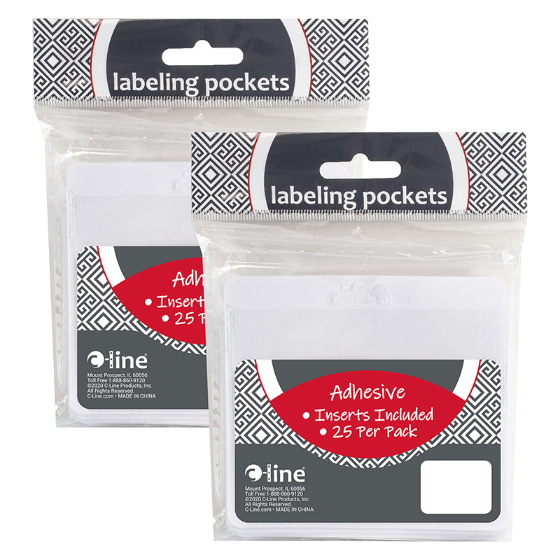 C-Line® Self Adhesive Labeling Pockets with Inserts, 25 Per Pack, 2 Packs