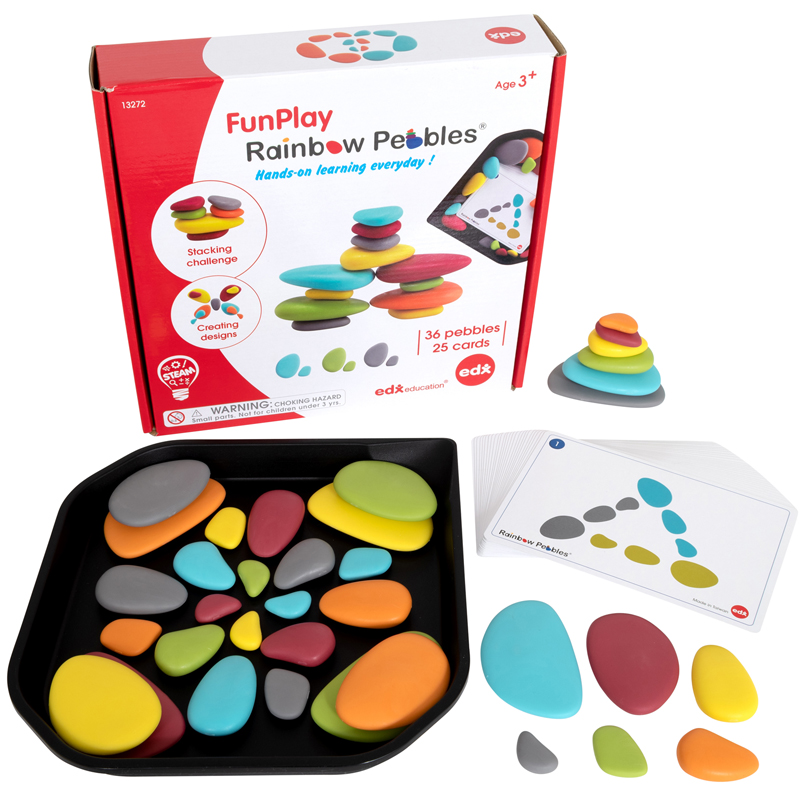 edxeducation® Rainbow Pebbles - FunPlay Activity Set - Set of 36 + 50  Activities + Messy Tray - myghop