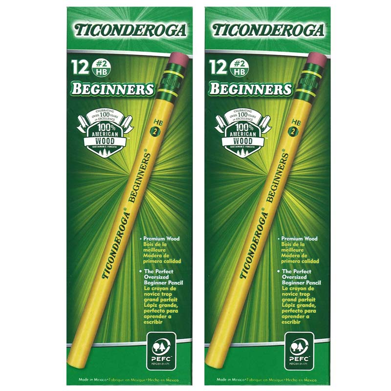 Ticonderoga Beginners Pencils with Eraser, 12 per Pack, 2 Packs