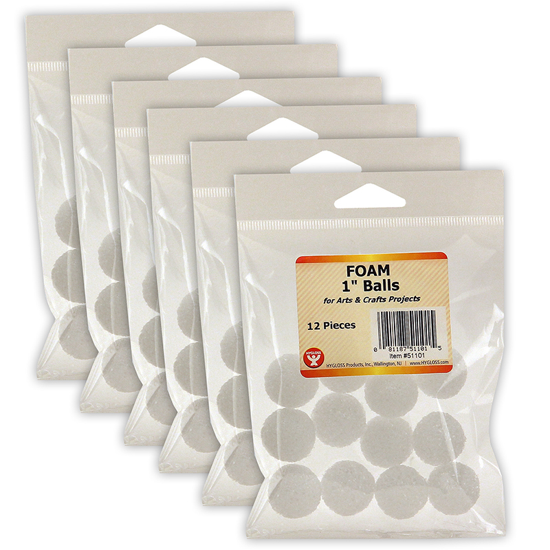 Hygloss Styrofoam Balls, 1 inch, White, 12 per Pack, 6 Packs | HYG51101-6