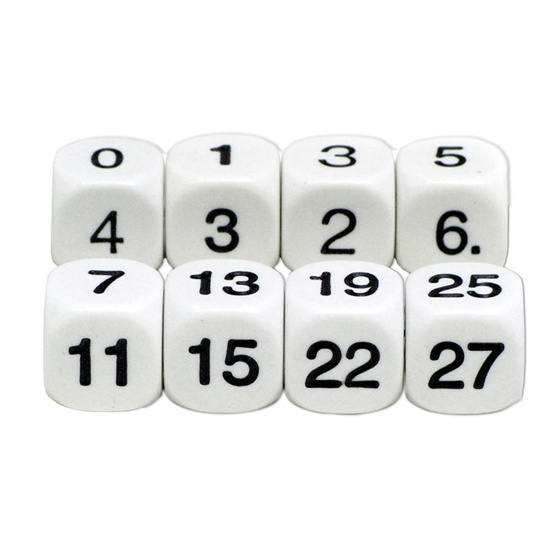 Numbered 13-18 16mm Dice White with Black Pack of 6 Opaque Math Number 