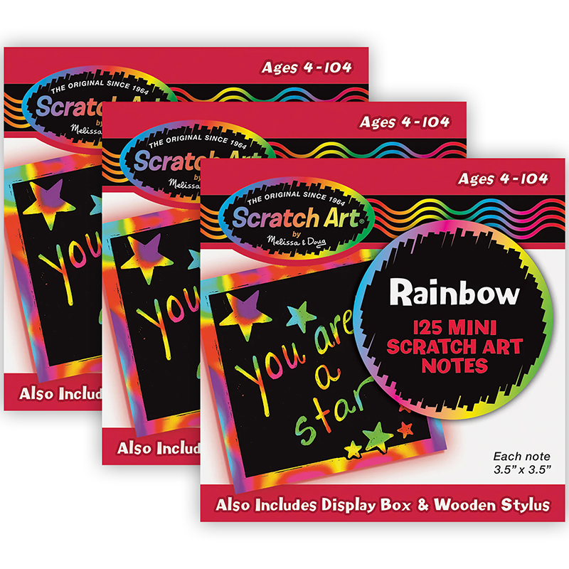 Melissa & Doug Scratch Art Box of Rainbow Mini Notes with Stylus, 125 Notes per Pack, 3 Packs