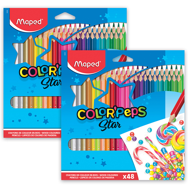 Maped® Color'Peps Triangular Colored Pencils, Assorted Colors, 48 Per Pack,  2 Packs - TonerQuest