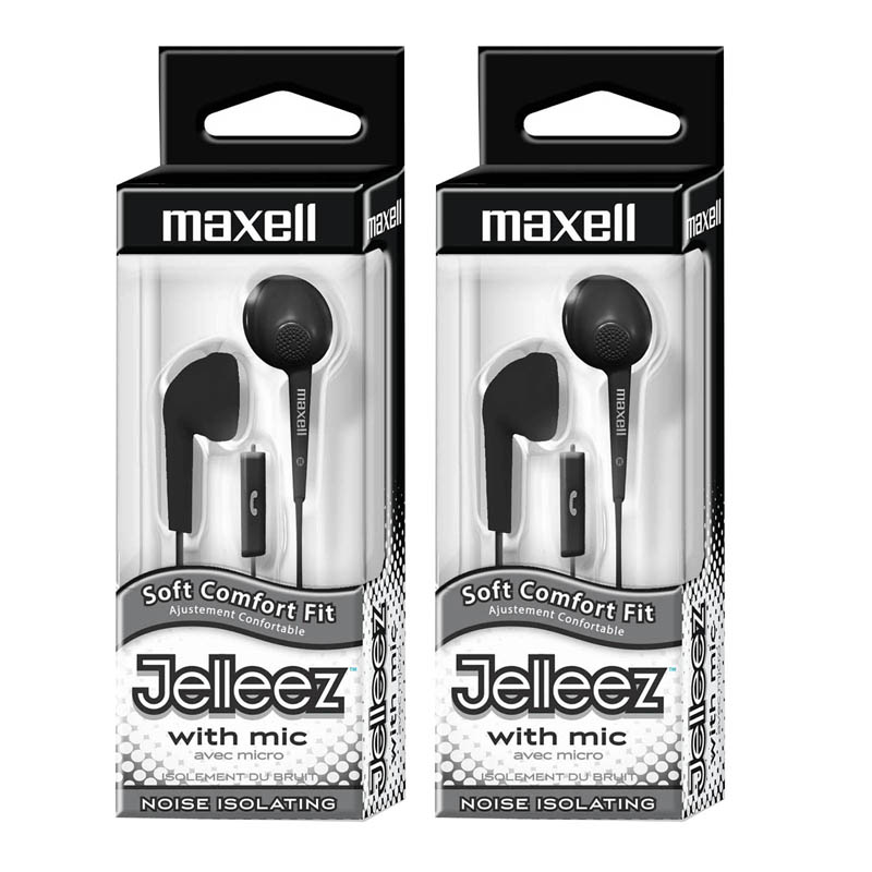 Maxell Jelleez Soft Earbuds with Mic Black Pack of 2