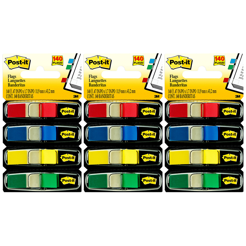 Post-it® Flags, Assorted Primary Colors, .47 in. Wide, 35