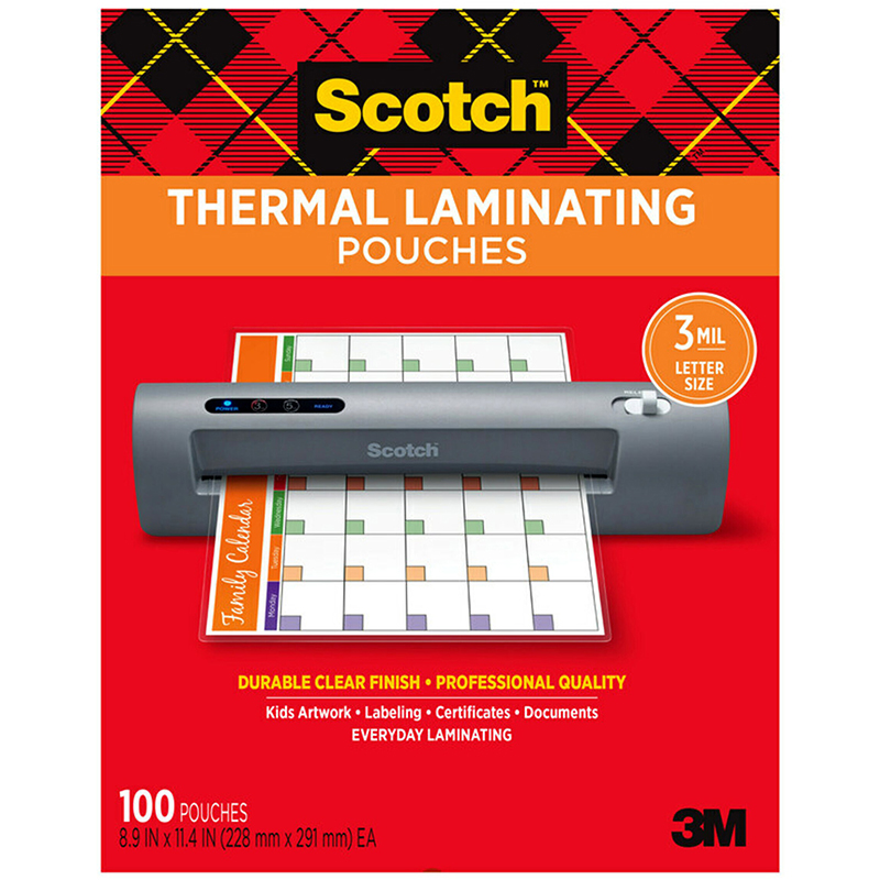 Scotch® Thermal Laminating Pouches, 3 mil Size, Pack of 100 - TonerQuest