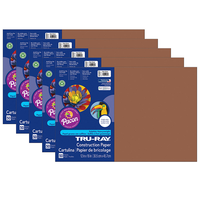 Tru-Ray® Construction Paper, Warm Brown, 12 x 18, 50 Sheets Per Pack, 5  Packs - Nifty Concept