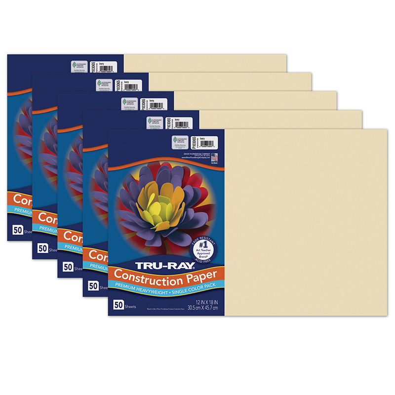 Tru-Ray Fade-Resistant Construction Paper, Ivory, 12 x 18, 50 Sheets per Pack, 5 Packs