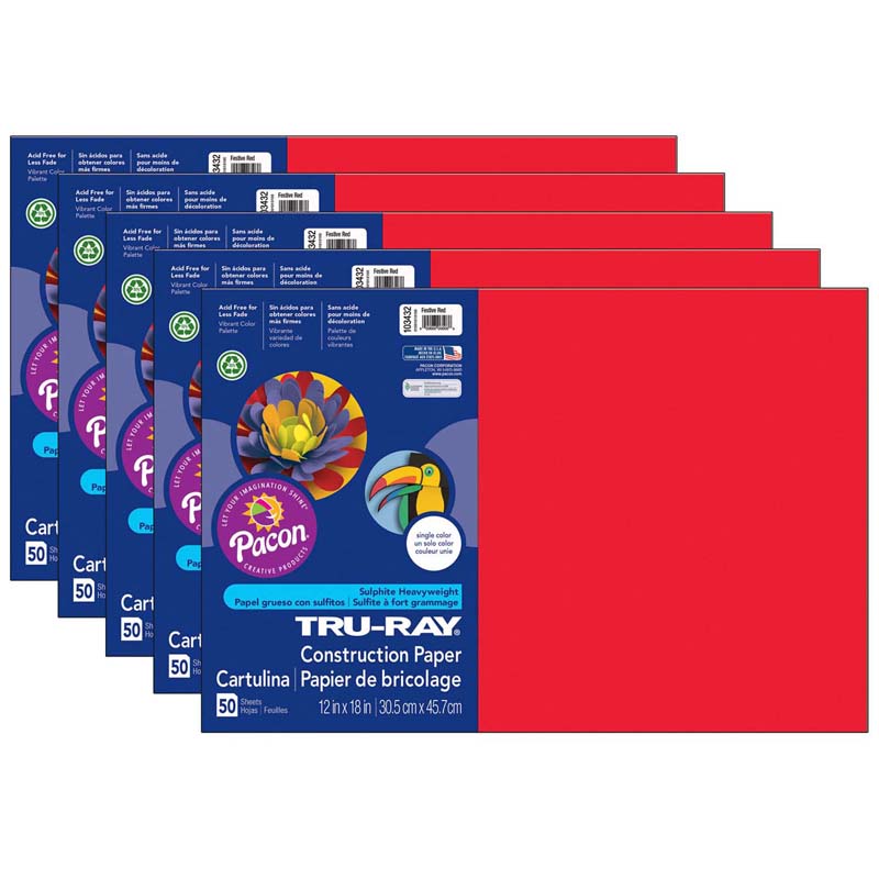 Tru-Ray® Construction Paper, Festive Red, 12 x 18, 50 Sheets Per Pack, 5  Packs - Nifty Concept