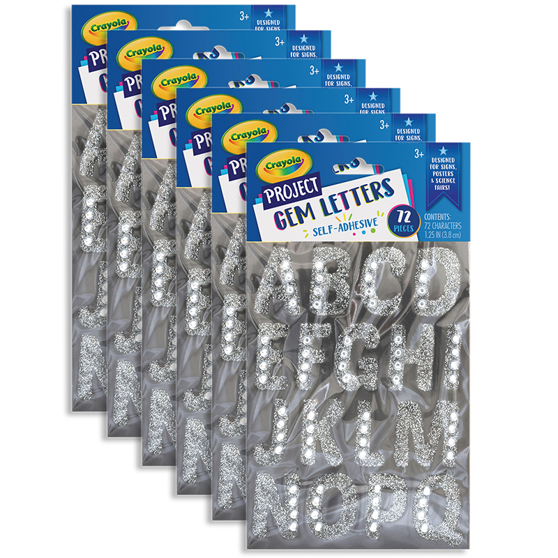 Crayola Letter Stickers with Gems, Silver, 1.25, 72 per Pack, 6 Packs