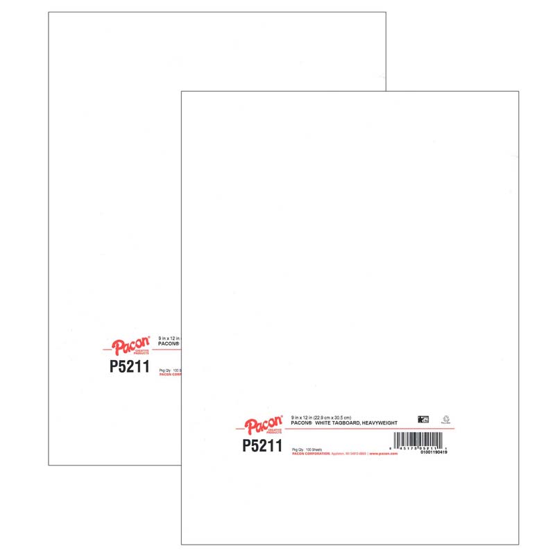 Pacon 100 Sheet 9 x 12 White Heavyweight Tagboard