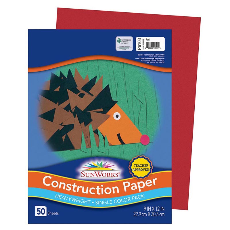 SunWorks Construction Paper, 58lb, 9 x 12, Red, 50/Pack