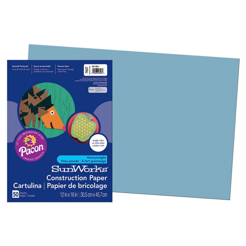 SunWorks Construction Paper, 58lb, 12 x 18, Sky Blue, 50/Pack