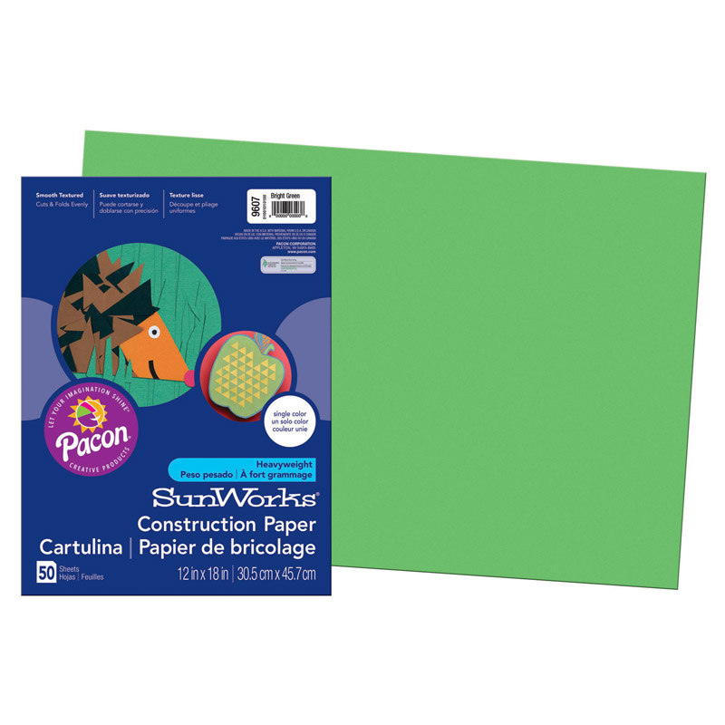 SunWorks 12x18 Bright Green 50ct Construction Paper - Pacon