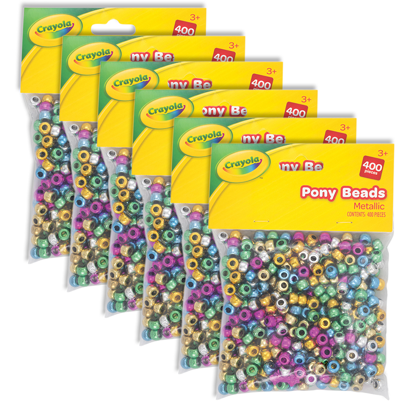Pony Beads, Assorted Metallic Colors, 400 Pieces per Pack, 6 Packs
