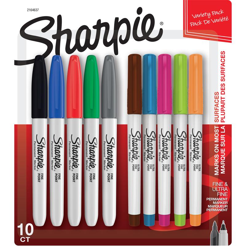 Sharpie Fine and Ultra Fine Permanent Markers, Assorted, Pack of 10