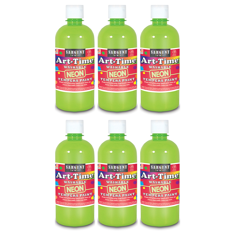 Art-time Washable Fluorescent Tempera Paint Kit, 6 Fluorescent Colors, 8  Oz. Each, Certified Non-toxic 