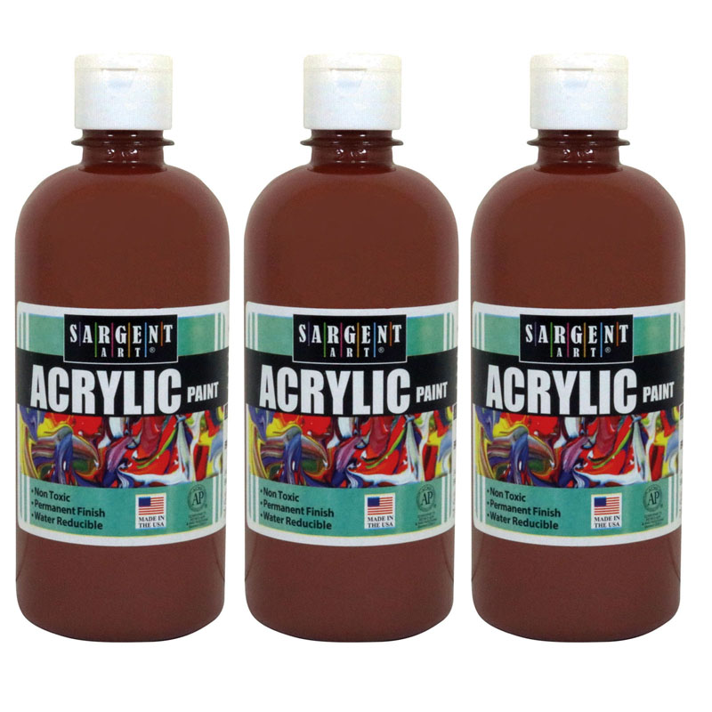 Sargent Art Acrylic Paint, 16 oz. Squeeze Bottle, Brown, Pack of 3