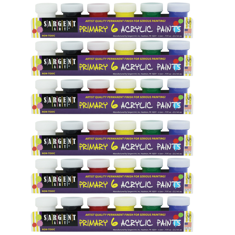 Sargent Art Acrylic Paint Pots - Basic Colors, Set of 6, .75 oz