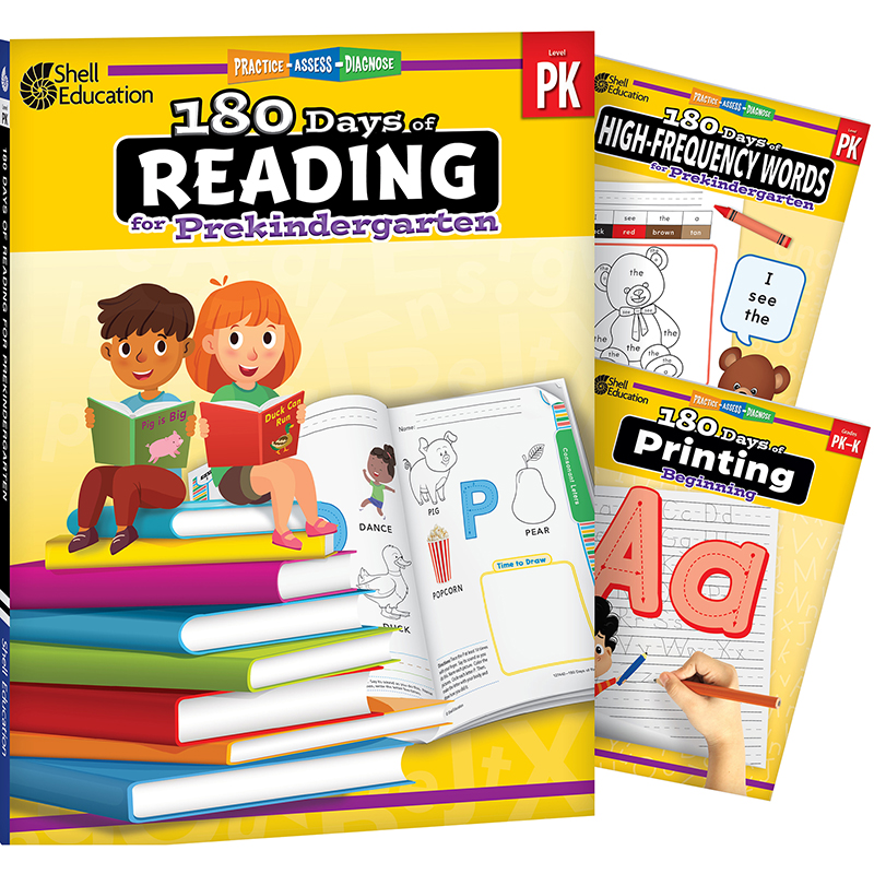 Shell Education 180 Days Reading High Frequency Words And Printing Grade Pk 3 Book Set Zuma