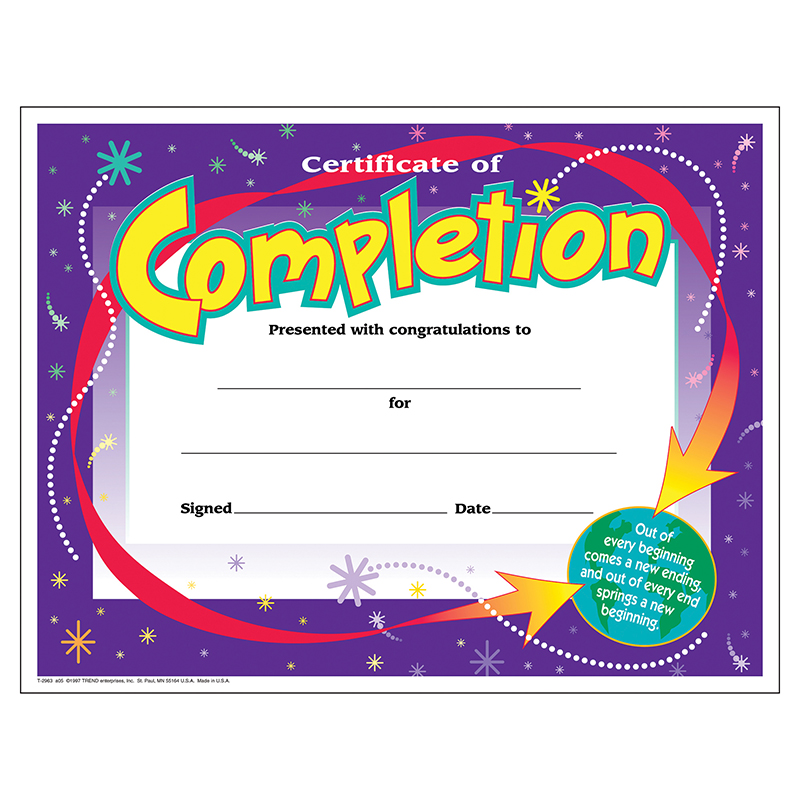 Certificate Of Completion 30/Pk  T-2963