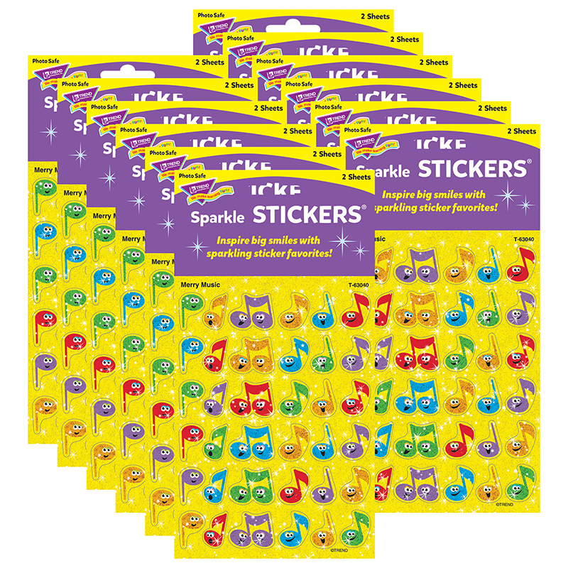 Trend Merry Music Sparkle Stickers , 72 per Pack, 12 Packs