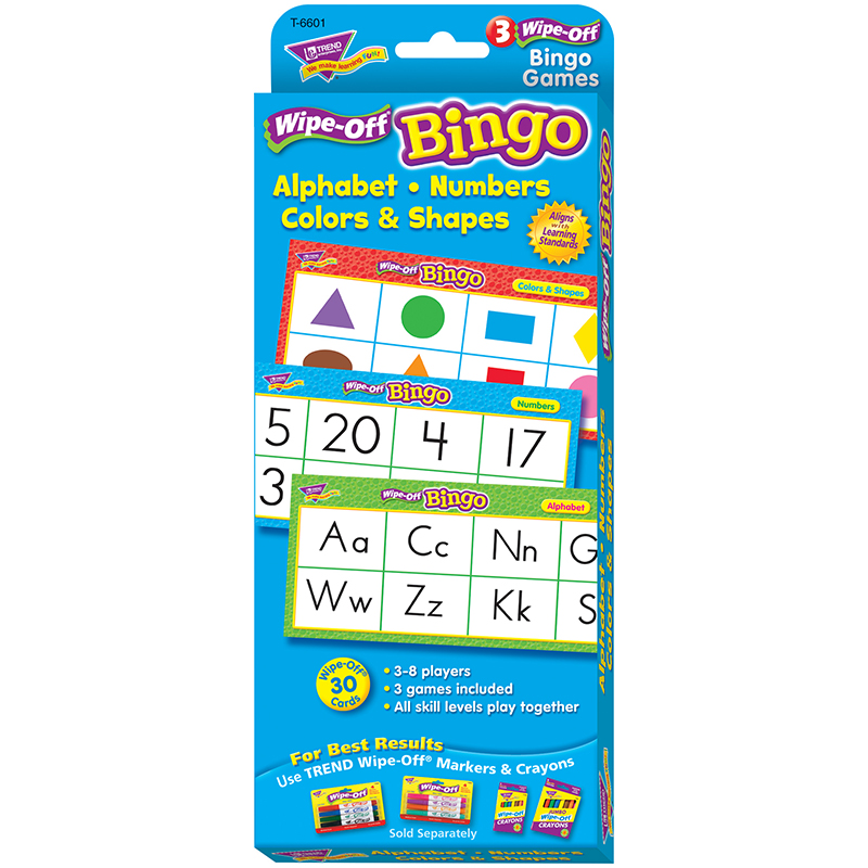 Alphabet Numbers Colors & Shapes Wipe Off Bingo T-6601