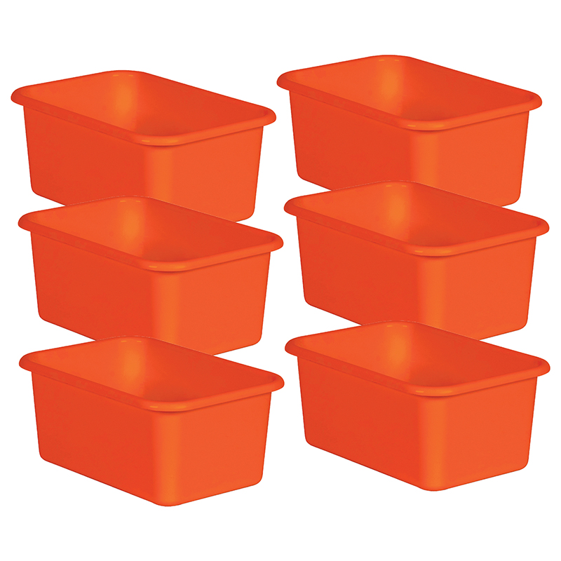 Teacher Created Resources Orange Small Plastic Storage Bin, Pack of 6