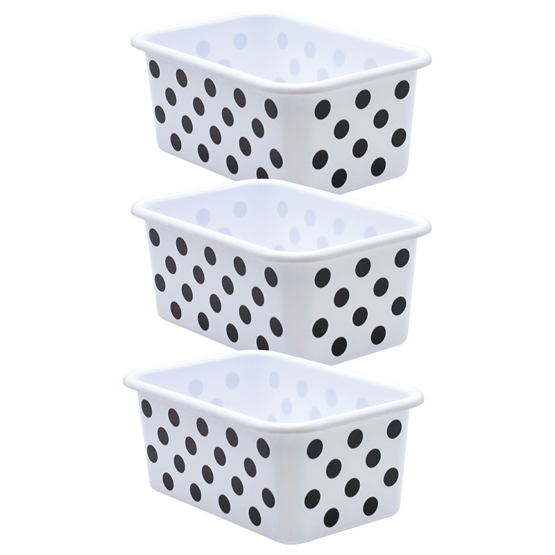 Black Polka Dots on White Small Plastic Storage Bin 6 Pack - by TCR