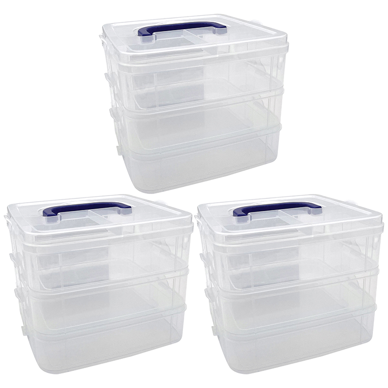 Teacher Created Resources Clear Stackable Storage Containers - 3 Tiers - Pack of 3