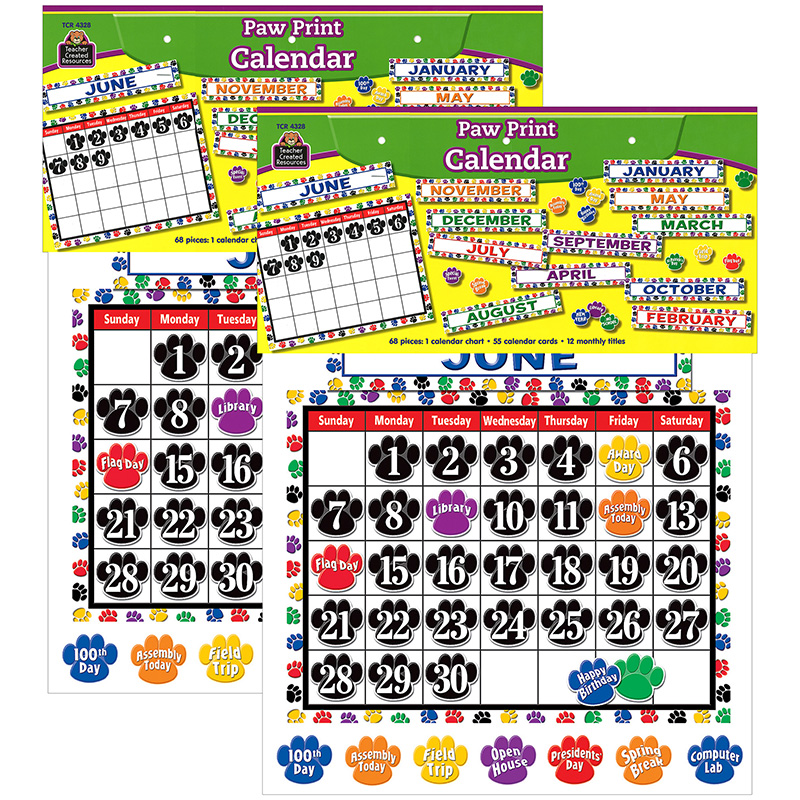 Teacher Created Resources® Colorful Paw Prints Calendar Bulletin Board ...