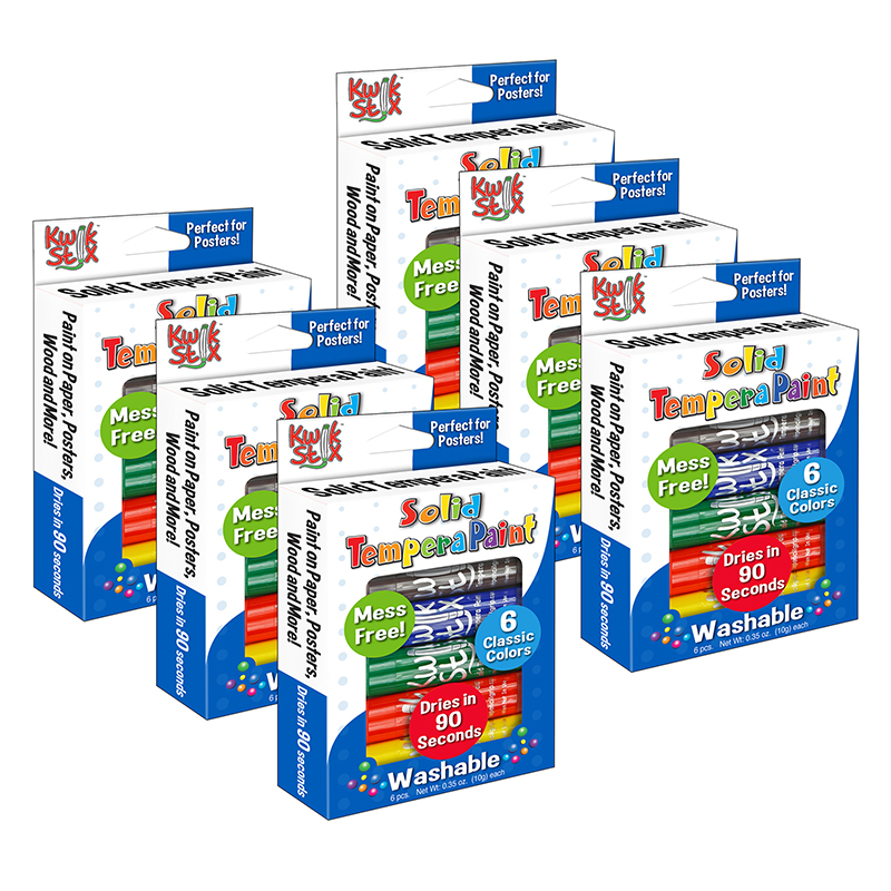 Kwik Stix™ Solid Tempera Paint Sticks, Primary Colors, 6 Per Pack, 6 Packs  - Zuma